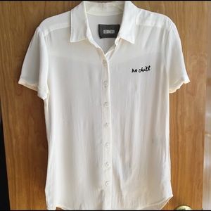 Reformation “no chill” white short sleeve blouse